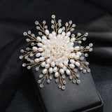 Pearl Rhinestone Snowflakes Brooches Pins Jewelry Women Gift