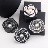 Vintage Wool Camellia Flower Pearl Brooch