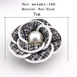 Vintage Wool Camellia Flower Pearl Brooch