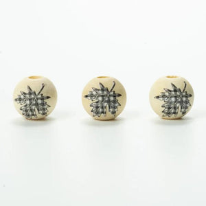 20Pcs 16mm Maple Leaf Grid Wooden Beads DIY Halloween Party Decoration