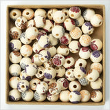 20Pcs 16mm Maple Leaf Grid Wooden Beads DIY Halloween Party Decoration