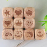 12mm Natural Beech Square Wooden Beads Cartoon Print Bead DIY Necklace Bracelet