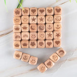 12mm Natural Beech Square Wooden Beads Cartoon Print Bead DIY Necklace Bracelet