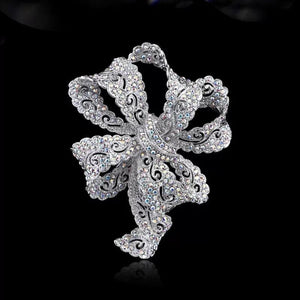 Vintage Bowknot Brooch Silver Alloy Crystal Brooch