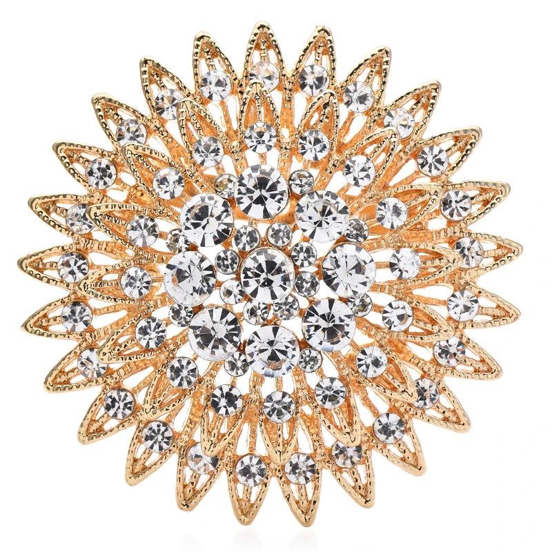 Shinning Rhinestone Sunflower Brooch Pin