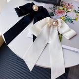 Pearl Bow Large Bow Brooch Ribbon Fabric Cravat Collar Pins for Women
