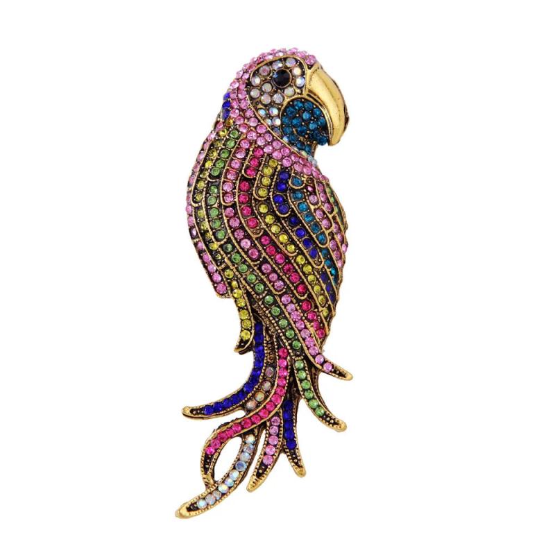Retro Rhinestone Parrot Brooch Exaggerated Enamel Animal Pin