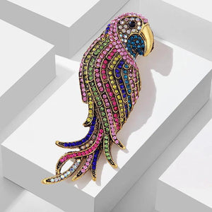 Retro Rhinestone Parrot Brooch Exaggerated Enamel Animal Pin