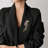 Retro Rhinestone Parrot Brooch Exaggerated Enamel Animal Pin