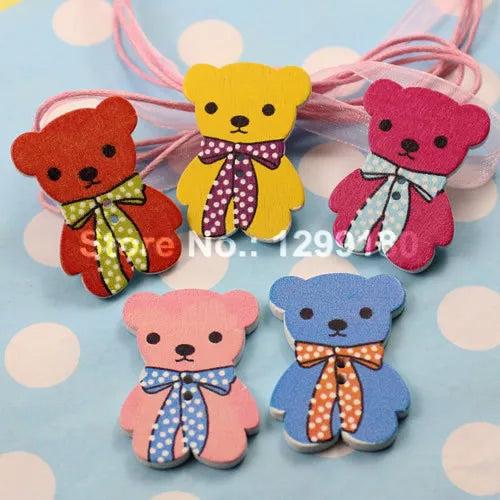50pcs Mixed Lead-free Bear Wooden Button Beads 32x33mm(K01690)