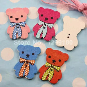 50pcs Mixed Lead-free Bear Wooden Button Beads 32x33mm(K01690)