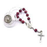 Vintage Red Wood Beads Strand Cross Rosary Bracelet With Box