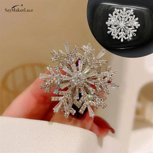 Rotatable Spinner Snowflake Brooch Pins Wedding Jewelry