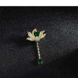 Vintage Crystal Flower Brooch Green Red Yellow Alloy Safety Pin