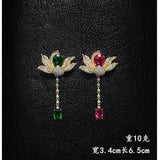 Vintage Crystal Flower Brooch Green Red Yellow Alloy Safety Pin