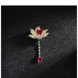 Vintage Crystal Flower Brooch Green Red Yellow Alloy Safety Pin