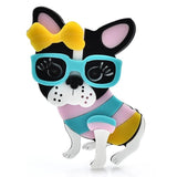 Acrylic Dog Brooch Pins Bowknot Glasses On Vacation Puppy Pets Brooches