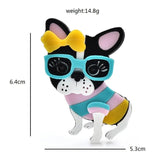 Acrylic Dog Brooch Pins Bowknot Glasses On Vacation Puppy Pets Brooches