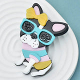 Acrylic Dog Brooch Pins Bowknot Glasses On Vacation Puppy Pets Brooches