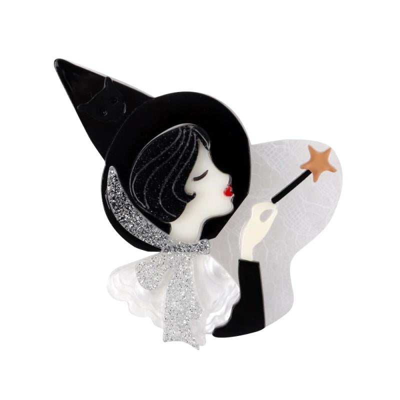 Acrylic Witch Brooch Pins Cartoon Magic Girl Figure Badges Women's Jewelry Gift