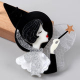 Acrylic Witch Brooch Pins Cartoon Magic Girl Figure Badges Women's Jewelry Gift