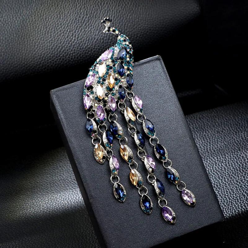 Peacock Rhinestone Brooch Winter Pin Wedding Accessory