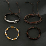 Men's Retro Wooden Beads Leather Bracelet Stitching Charm Bracelets