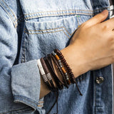 Men's Retro Wooden Beads Leather Bracelet Stitching Charm Bracelets
