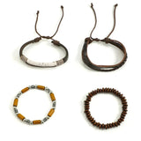 Men's Retro Wooden Beads Leather Bracelet Stitching Charm Bracelets
