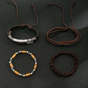 Men's Retro Wooden Beads Leather Bracelet Stitching Charm Bracelets