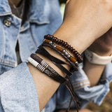 Men's Retro Wooden Beads Leather Bracelet Stitching Charm Bracelets