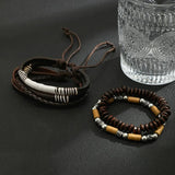 Men's Retro Wooden Beads Leather Bracelet Stitching Charm Bracelets