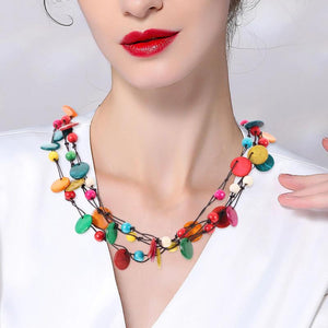 Bohemian Shell Wood Bead Necklace Ethnic Jewelry Long Necklace