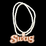 Hip Hop Wood Swag Necklace Wooden Beads Maxi Letters Pendant Boyfriend Gift