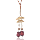 Vintage Women's Shell & Wood Beads Long Leather Necklace Suspension