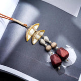Vintage Women's Shell & Wood Beads Long Leather Necklace Suspension