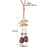Vintage Women's Shell & Wood Beads Long Leather Necklace Suspension