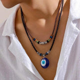 Men's Eye Pendant Necklace Vintage Wood Beads Choker