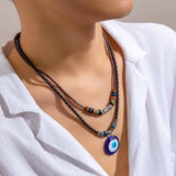 Men's Eye Pendant Necklace Vintage Wood Beads Choker