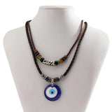 Men's Eye Pendant Necklace Vintage Wood Beads Choker