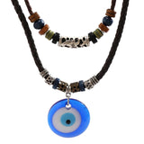 Men's Eye Pendant Necklace Vintage Wood Beads Choker