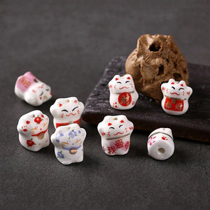10pcs Colorful Porcelain Lucky Cat Ceramic Beads for Jewelry Making