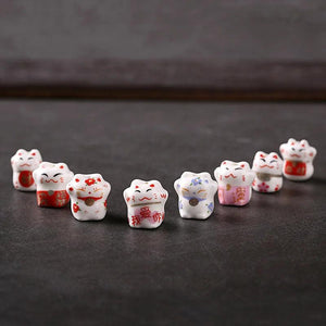 10pcs Colorful Porcelain Lucky Cat Ceramic Beads for Jewelry Making