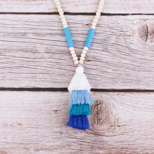 Polymer Clay Beads Wood Beads Chains BOHO Silk Tassel Pendant Necklaces