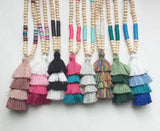 Polymer Clay Beads Wood Beads Chains BOHO Silk Tassel Pendant Necklaces