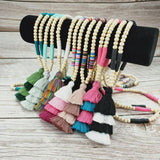 Polymer Clay Beads Wood Beads Chains BOHO Silk Tassel Pendant Necklaces