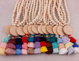 Monogram Round Wood Beads Tassel Necklace Long Necklace