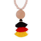 Monogram Round Wood Beads Tassel Necklace Long Necklace