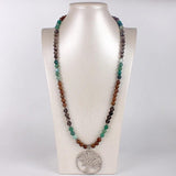 Gem Stone Wood Crystal Beaded Necklace with Tree Pendant