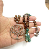 Gem Stone Wood Crystal Beaded Necklace with Tree Pendant